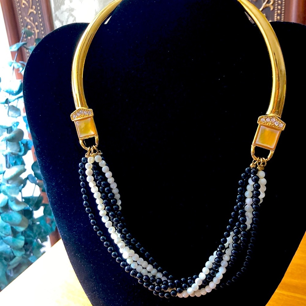 Gold and Black Statement Necklace with Asymmetrical Design